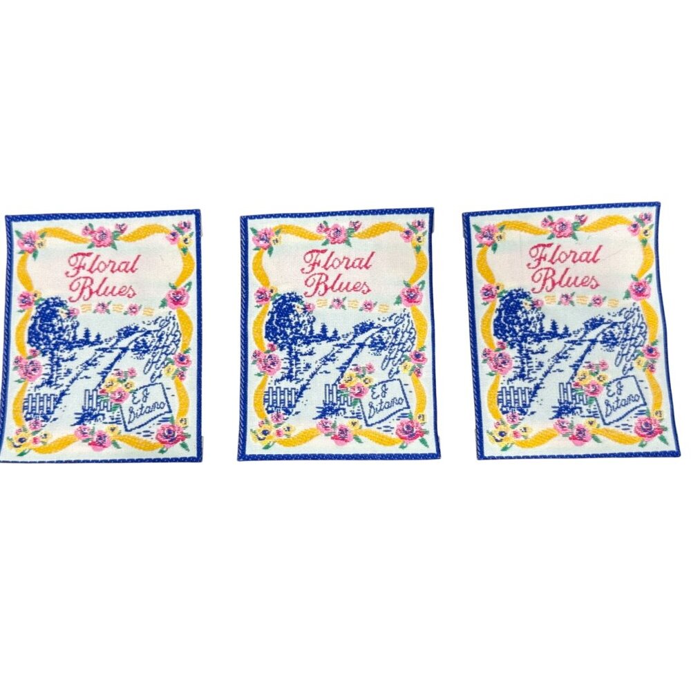 Floral Blues Vintage Woven Embroidery Clothing Labels 2.5"x2" Pink Blue Yellow S